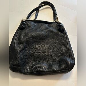 Black Leather Shoulder Bag - Classic Logo Tote